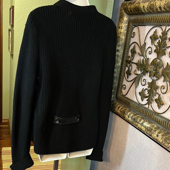 EUC Signature Jones NY Jacket- Button Up Black Faux Leather and Knit Sz L - Picture 3 of 11